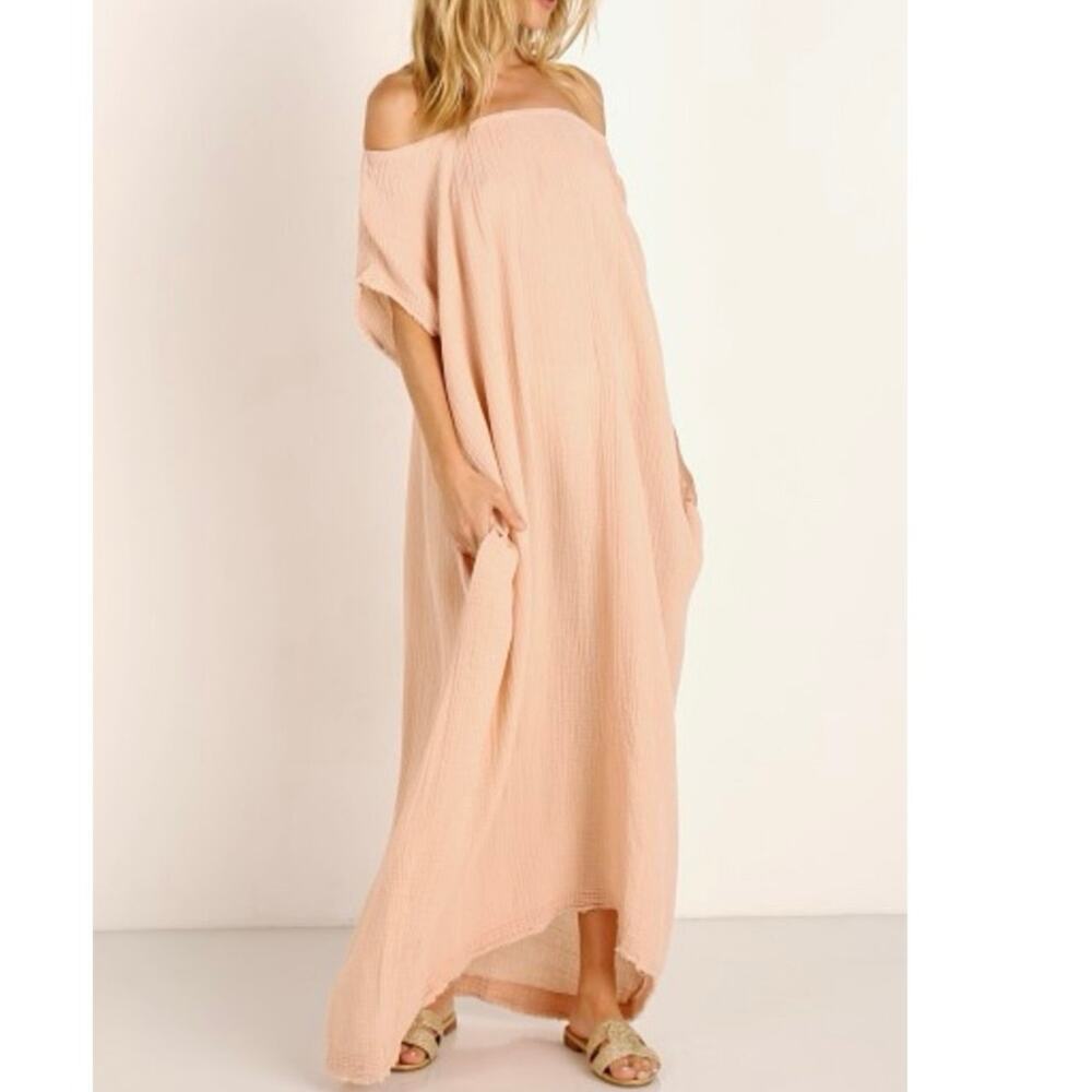9 SEED Moonstone Resort Dress Peach Crinkle Gauze One Size